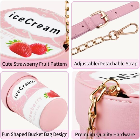 Women's PU Leather Crossbody Bag Cute Cute Bucket Purse with Adjustable Strap - Picture 3 of 7